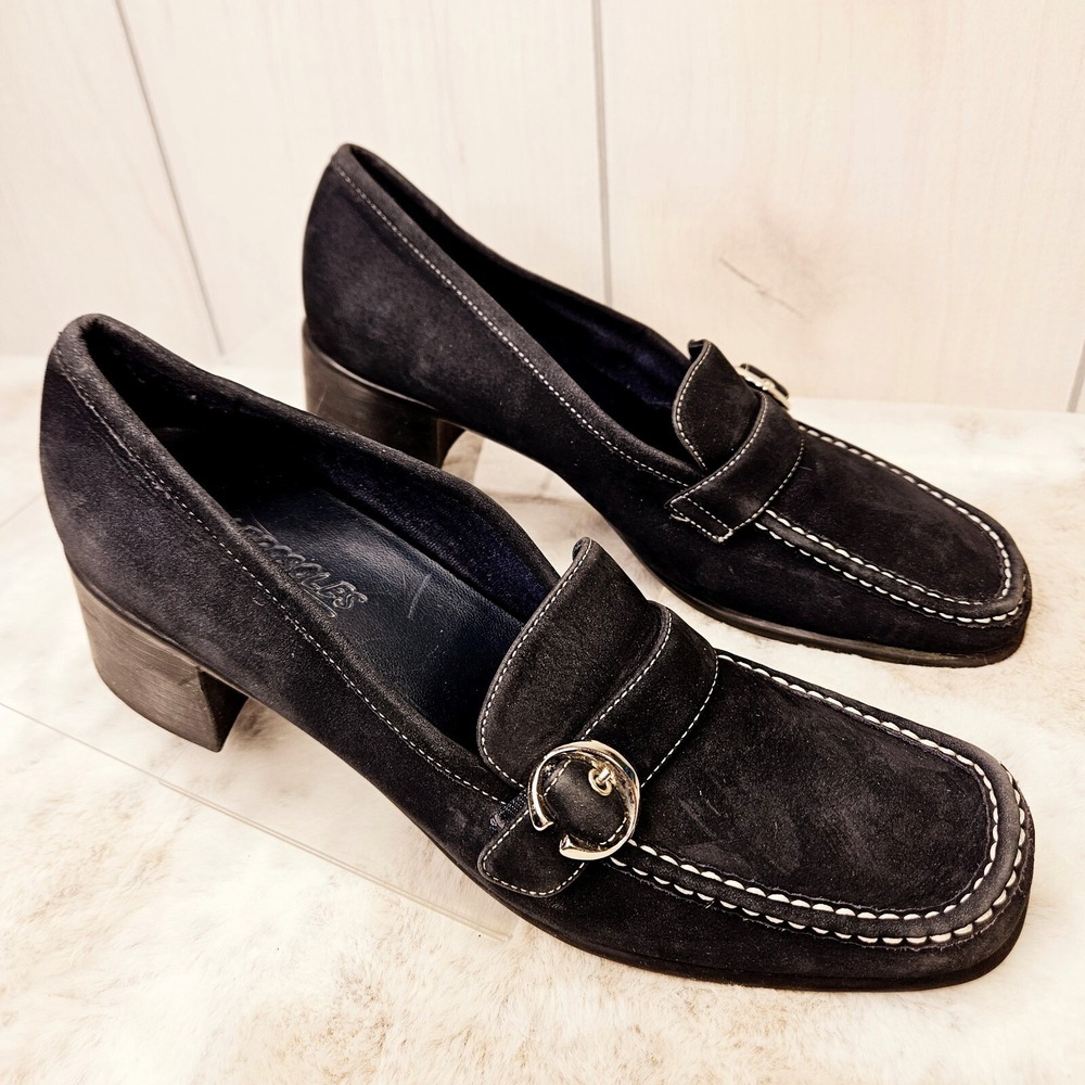 Aerosoles Black Career Leader Suede Block‎ Heel Loafers 9M Dark Academia Preppy